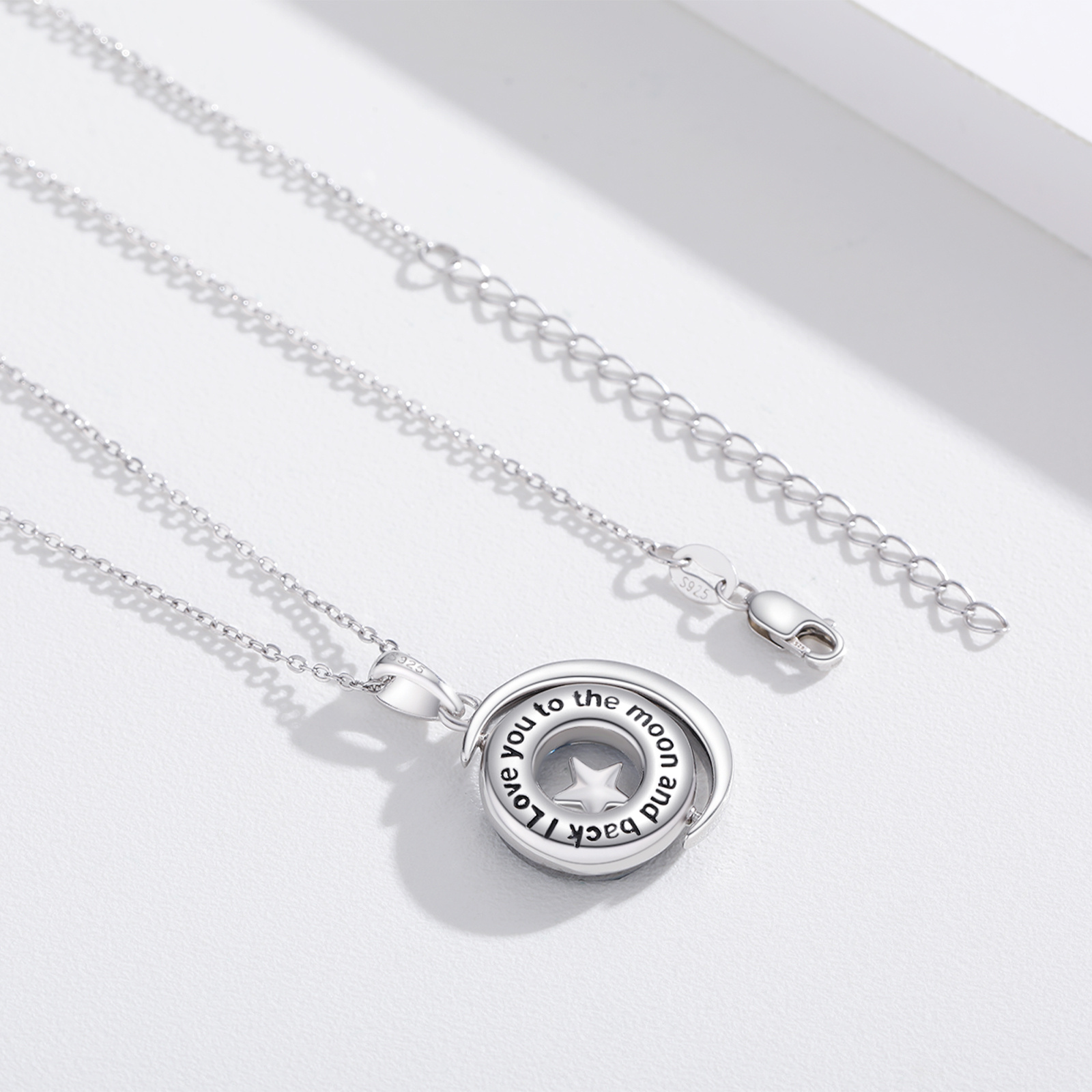 Women's 925 Sterling Silver Star Moon Pendant Necklace